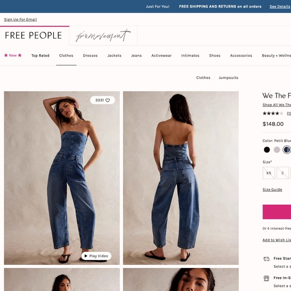 NEW FREE PEOPLE We The Free DENIM BLUE Je Suis Pret BARREL Pockets JUMPSUIT S - Picture 10 of 16